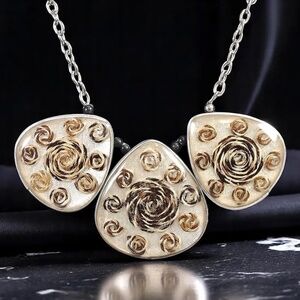 Vintage Necklace Resin Teardrop Swirl Panels w/ Silver Tone Chain 18"